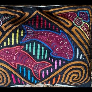 Vintage Mola by Kuna Indians as Accent Pillow Case w Zipper and Insert Pillow